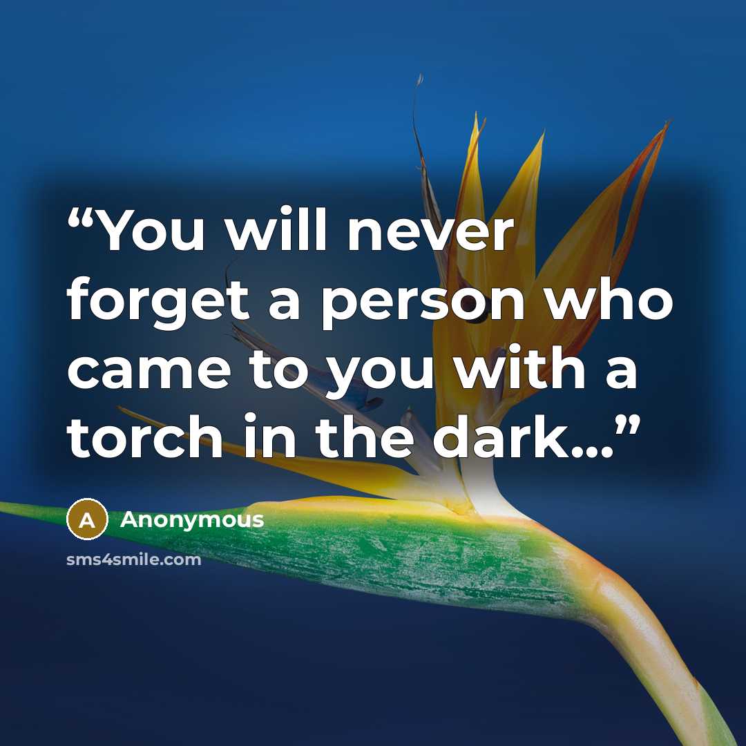 “You will never forget a person who came to you with a torch in the dark...” quote by Anonymous