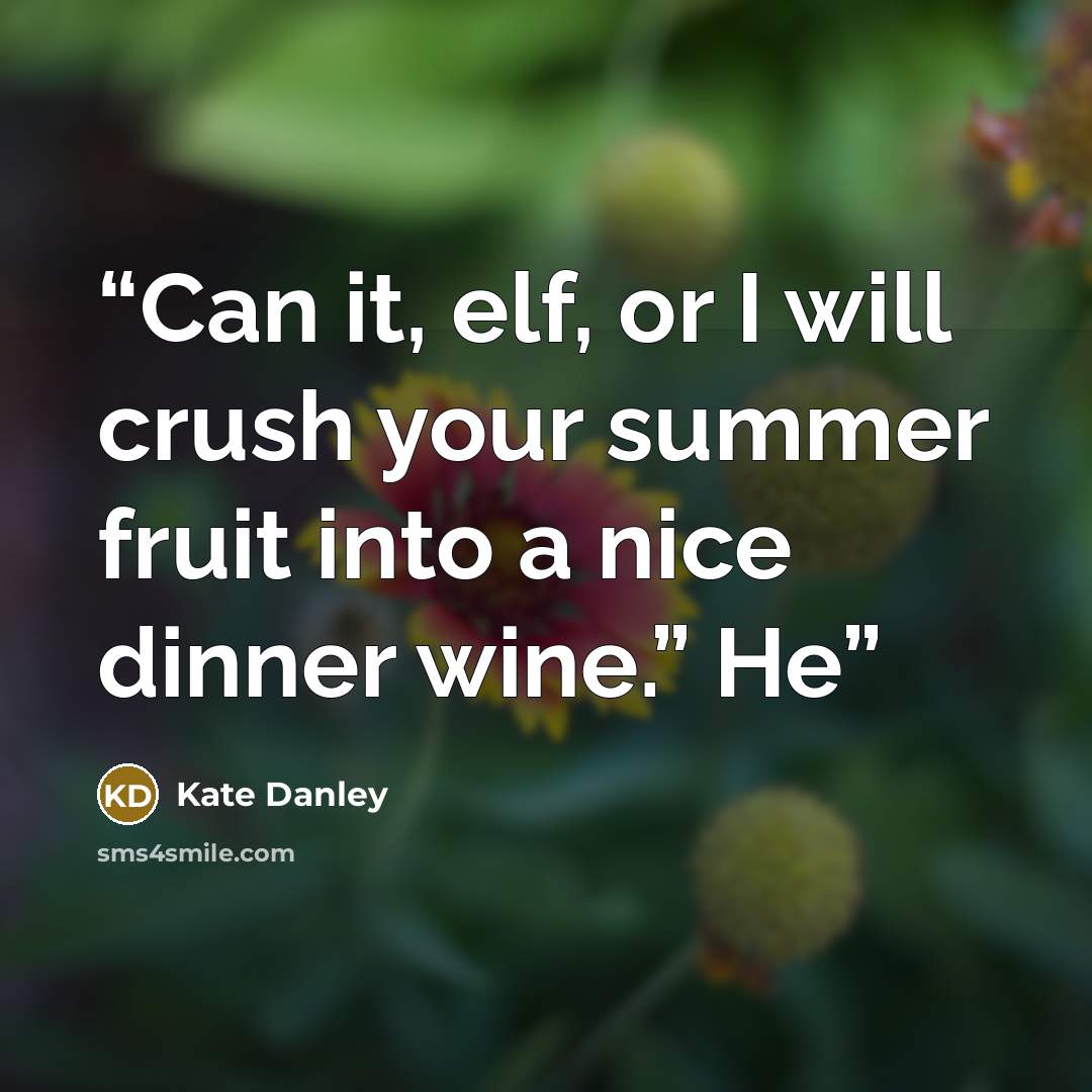 “Can it, elf, or I will crush your summer fruit into a nice dinner wine.” He” quote by Kate Danley