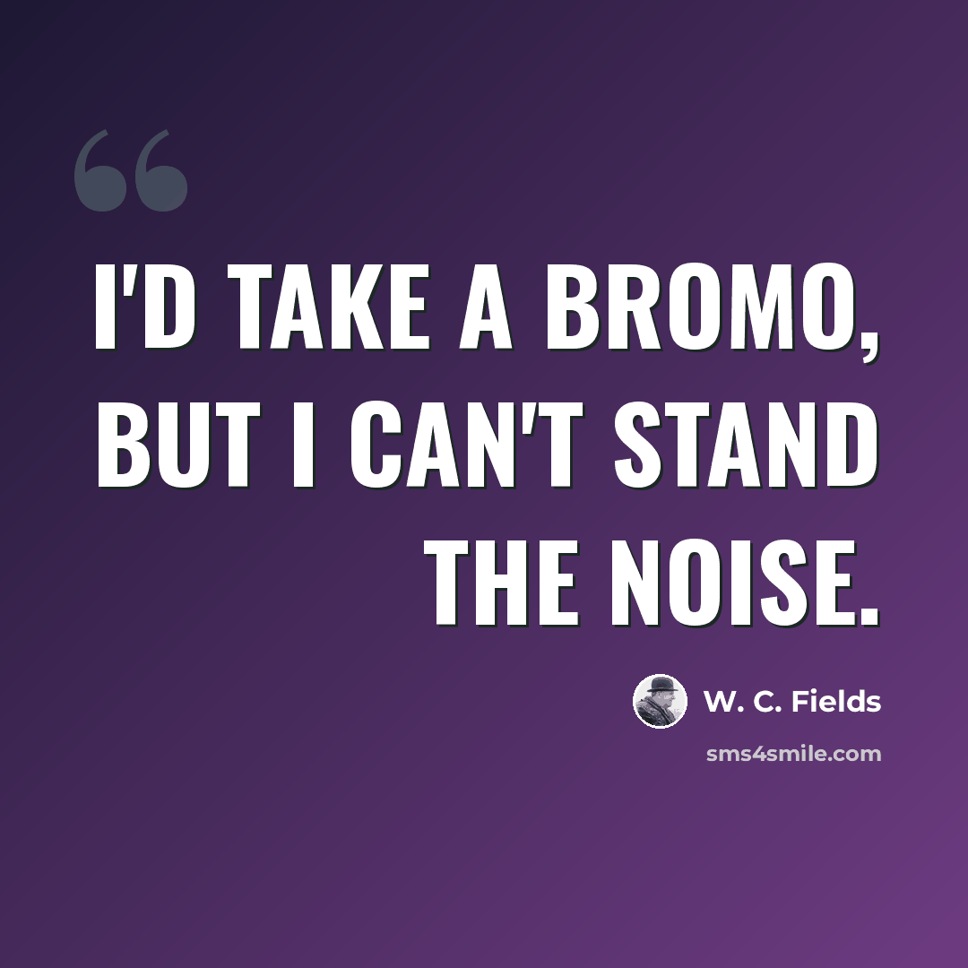 “I'd take a Bromo, but I can't stand the noise.” quote by W. C. Fields