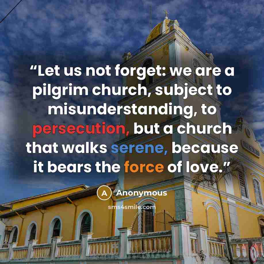“Let us not forget: we are a pilgrim church, subject to misunderstanding, to persecution, but a church that walks serene, because it bears the force of love.” quote by Anonymous