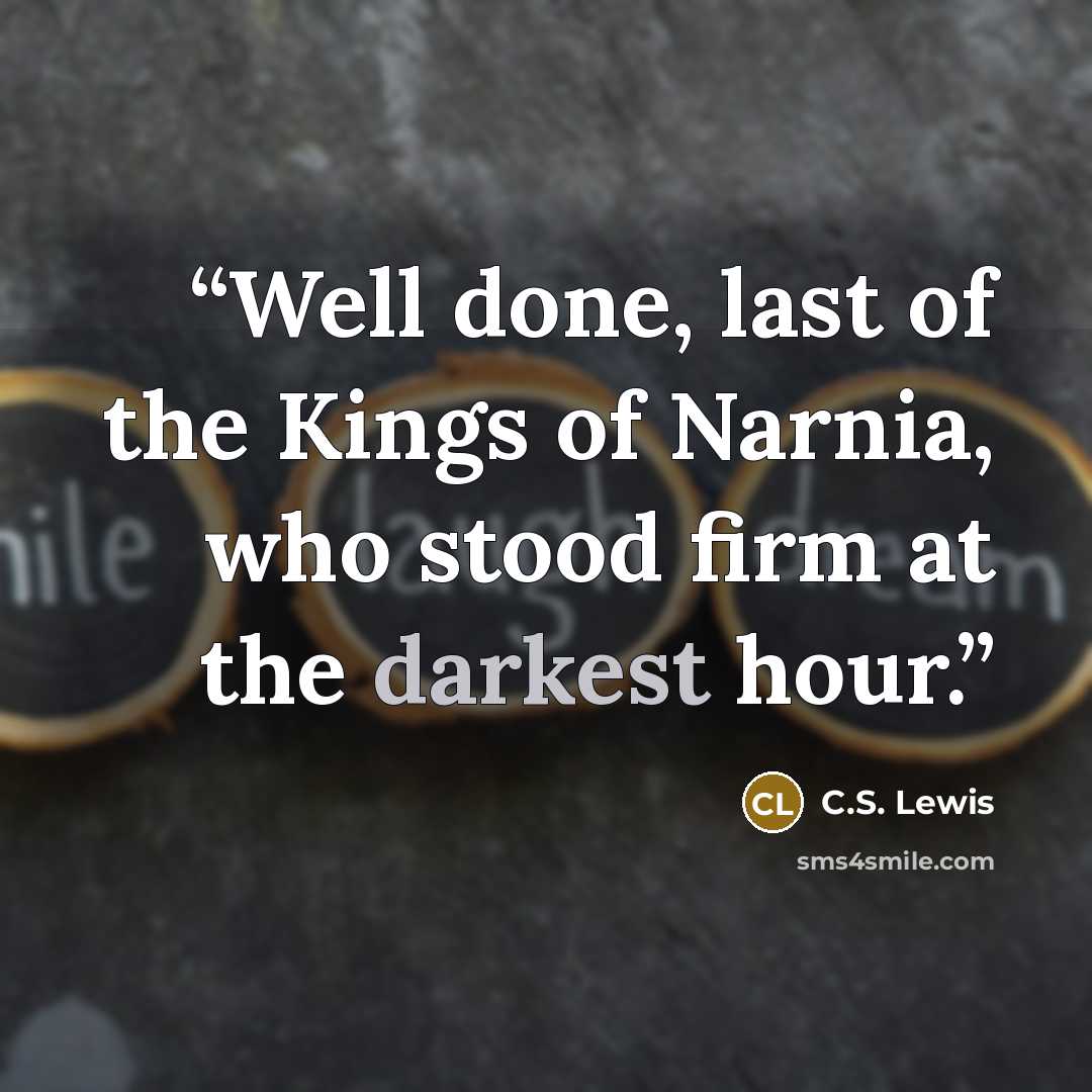 “Well done, last of the Kings of Narnia, who stood firm at the darkest hour.” quote by C.S. Lewis