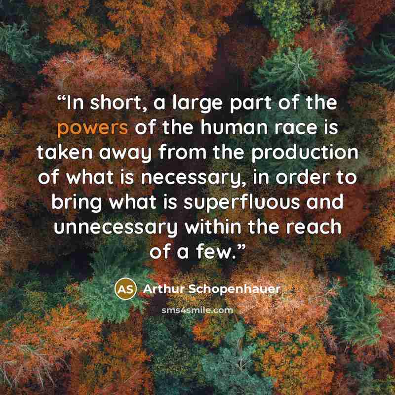 “In short, a large part of the powers of the human race is taken away from the production of what is necessary, in order to bring what is superfluous and unnecessary within the reach of a few.” quote by Arthur Schopenhauer