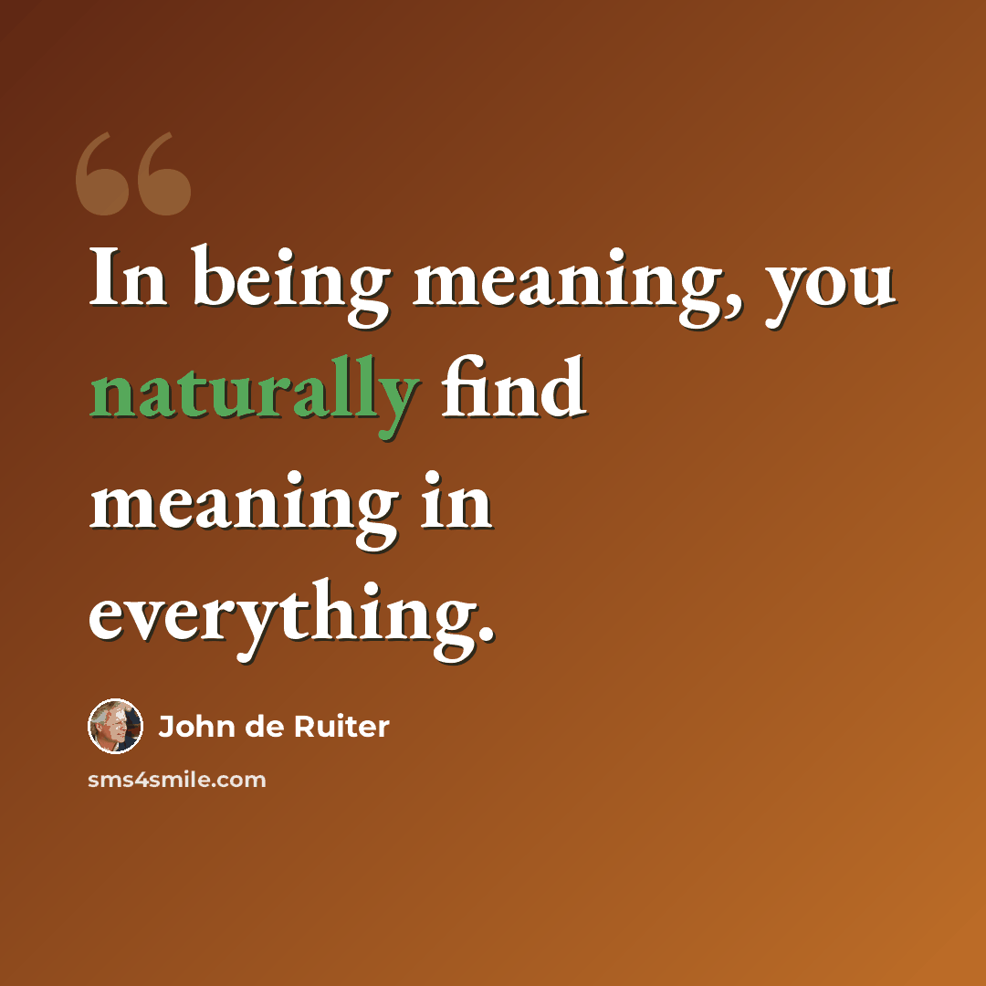 “In being meaning, you naturally find meaning in everything.” quote by John de Ruiter