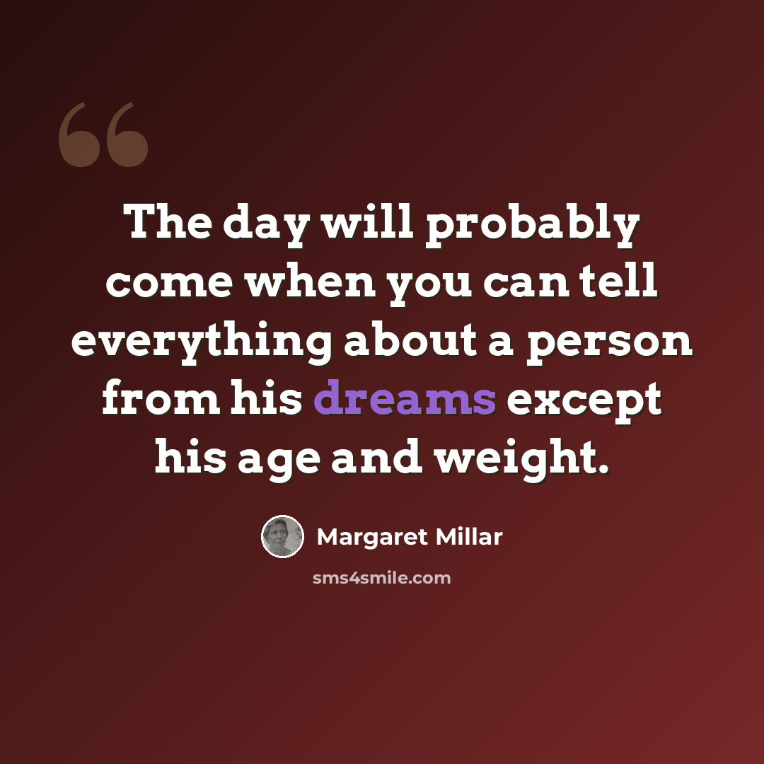 “The day will probably come when you can tell everything about a person from his dreams except his age and weight.” quote by Margaret Millar