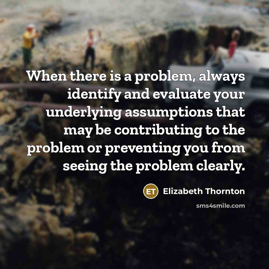 “When there is a problem, always identify and evaluate your underlying assumptions that may be contributing to the problem or preventing you from seeing the problem clearly.” quote by Elizabeth Thornton