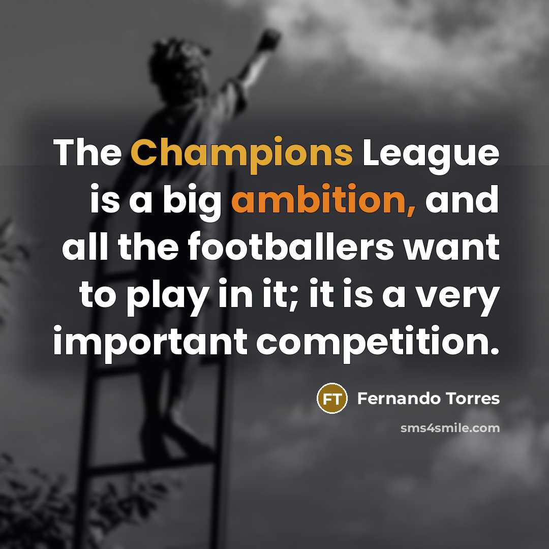 “The Champions League is a big ambition, and all the footballers want to play in it; it is a very important competition.” quote by Fernando Torres