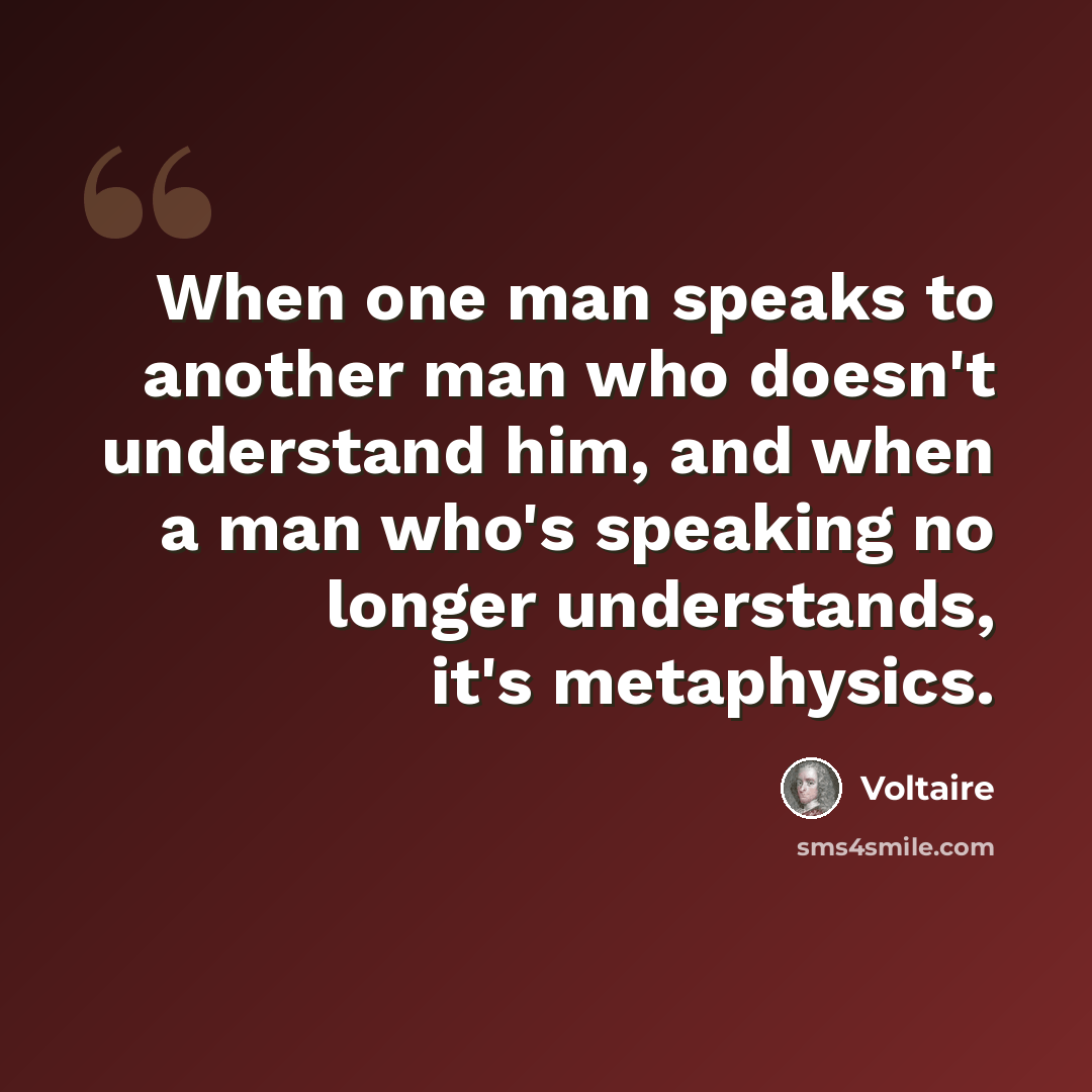 “When one man speaks to another man who doesn't understand him, and when a man who's speaking no longer understands, it's metaphysics.” quote by Voltaire