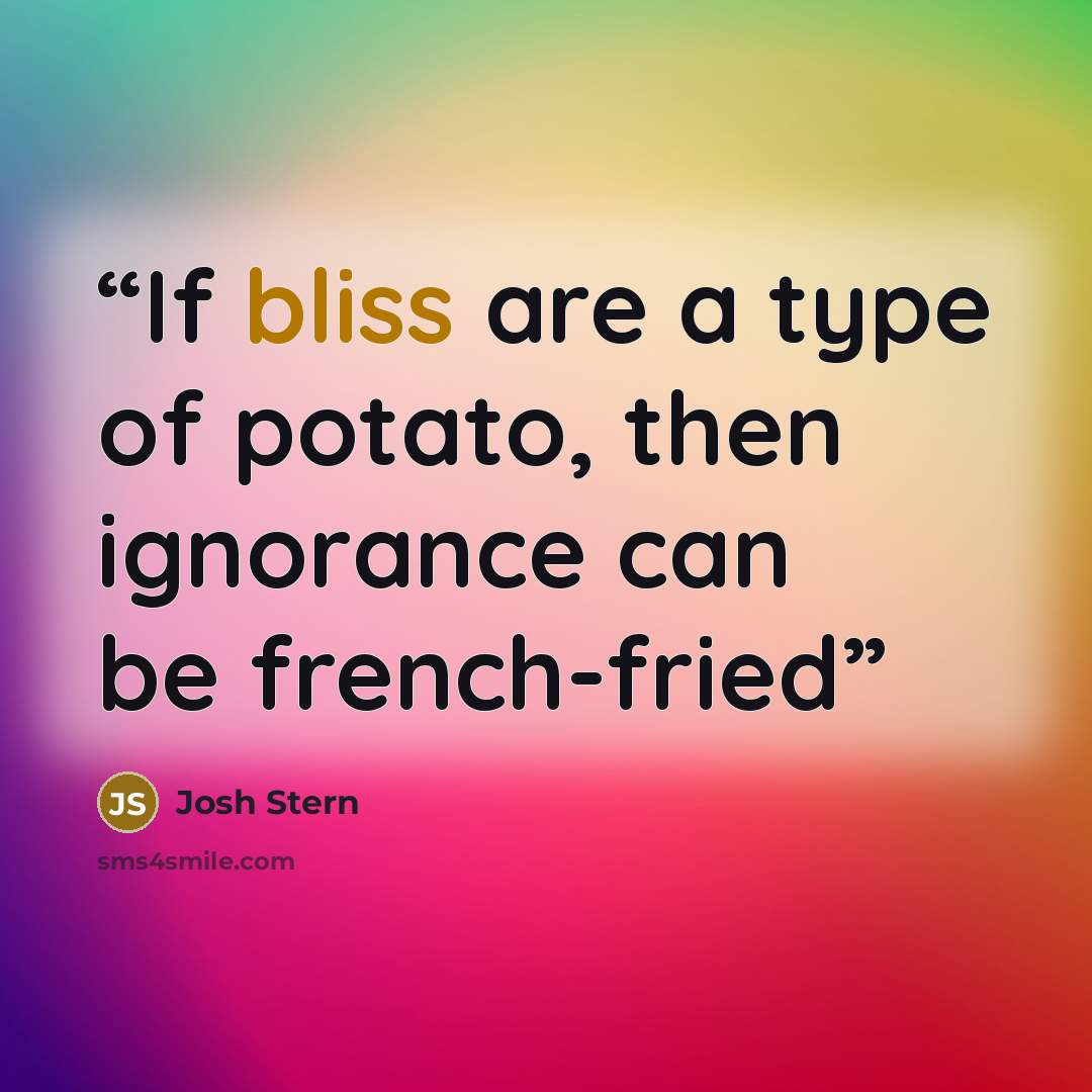 “If bliss are a type of potato, then ignorance can be french-fried” quote by josh stern