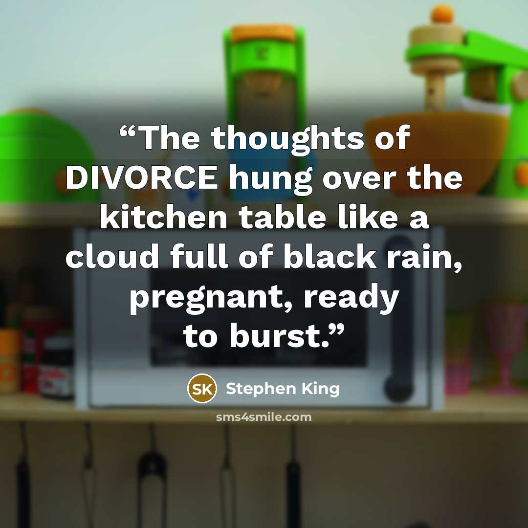 “The thoughts of DIVORCE hung over the kitchen table like a cloud full of black rain, pregnant, ready to burst.” quote by Stephen King
