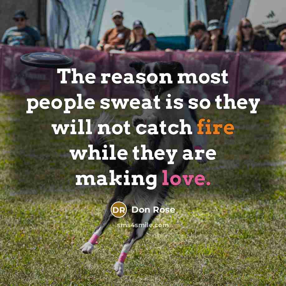 “The reason most people sweat is so they will not catch fire while they are making love.” quote by Don Rose