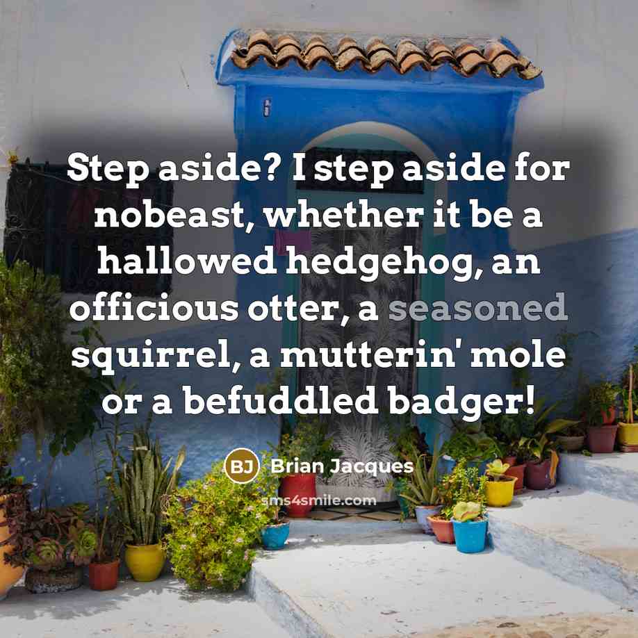 “Step aside? I step aside for nobeast, whether it be a hallowed hedgehog, an officious otter, a seasoned squirrel, a mutterin' mole or a befuddled badger!” quote by Brian Jacques