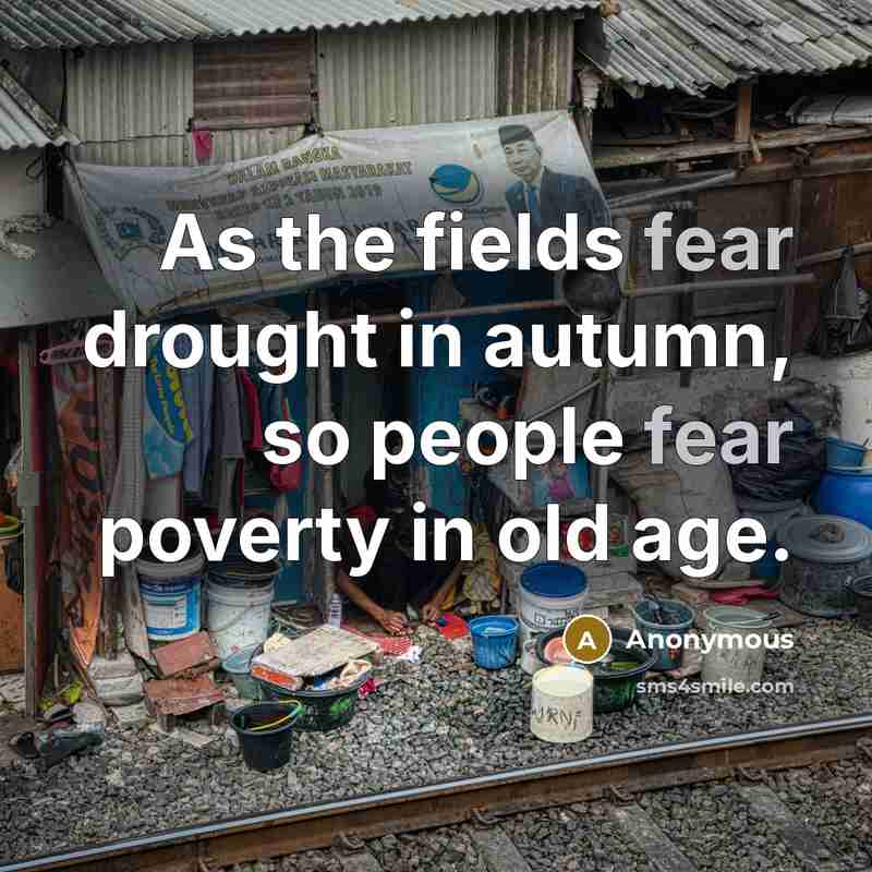 “As the fields fear drought in autumn, so people fear poverty in old age.” quote by Anonymous