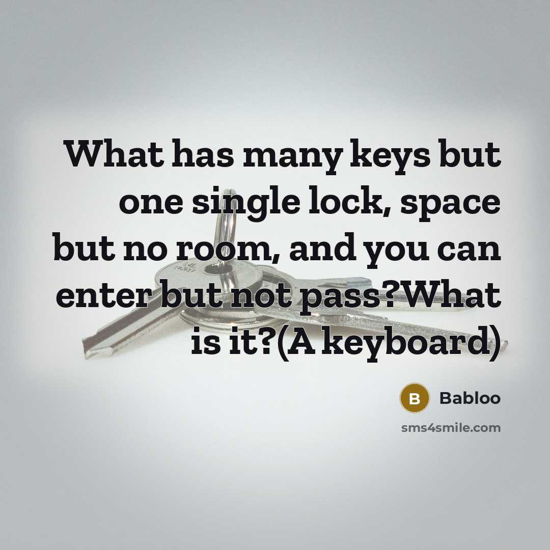 “What has many keys but one single lock, space but no room, and you can enter but not pass?What is it?(A keyboard)” quote by Babloo
