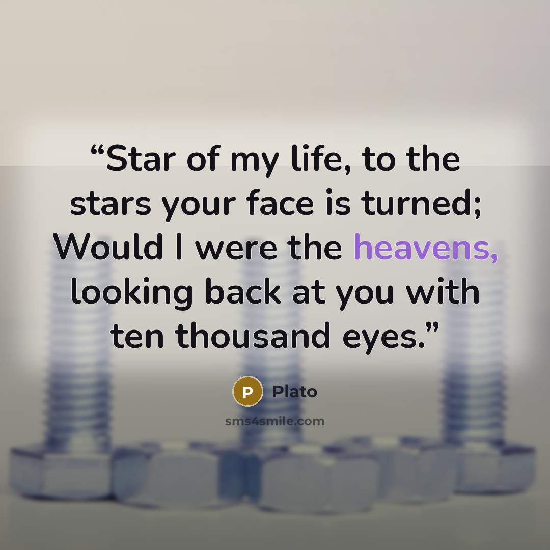 “Star of my life, to the stars your face is turned; Would I were the heavens, looking back at you with ten thousand eyes.” quote by Plato