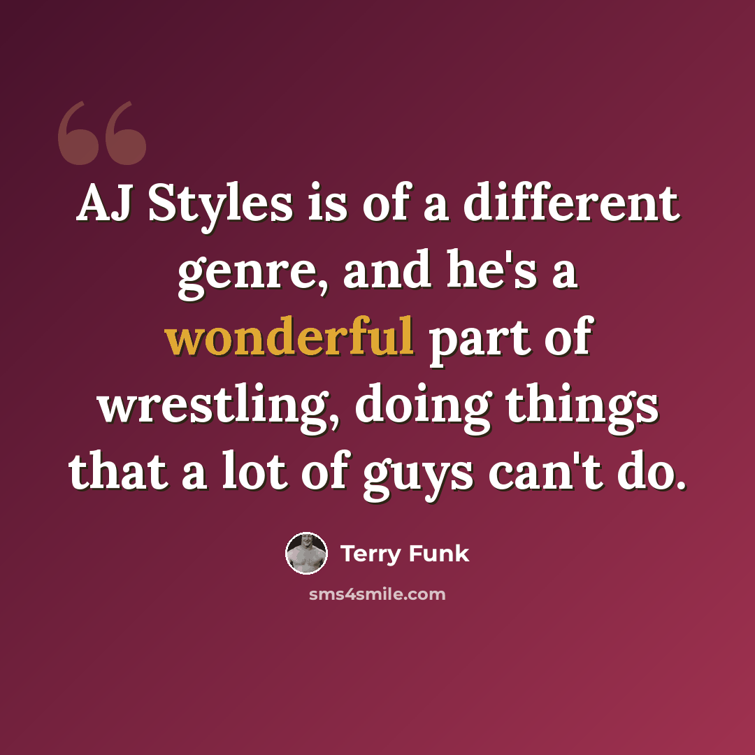 “AJ Styles is of a different genre, and he's a wonderful part of wrestling, doing things that a lot of guys can't do.” quote by Terry Funk