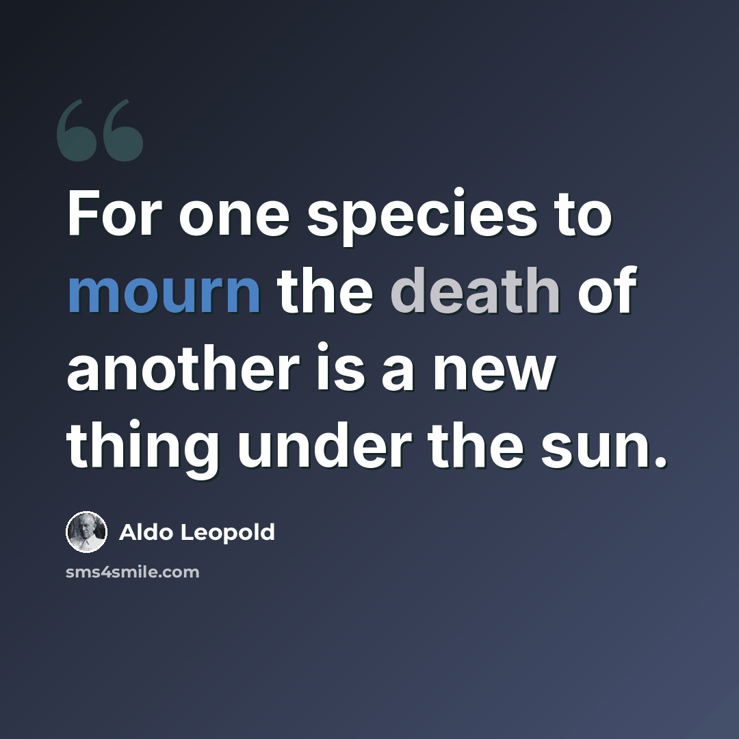 “For one species to mourn the death of another is a new thing under the sun.” quote by Aldo Leopold