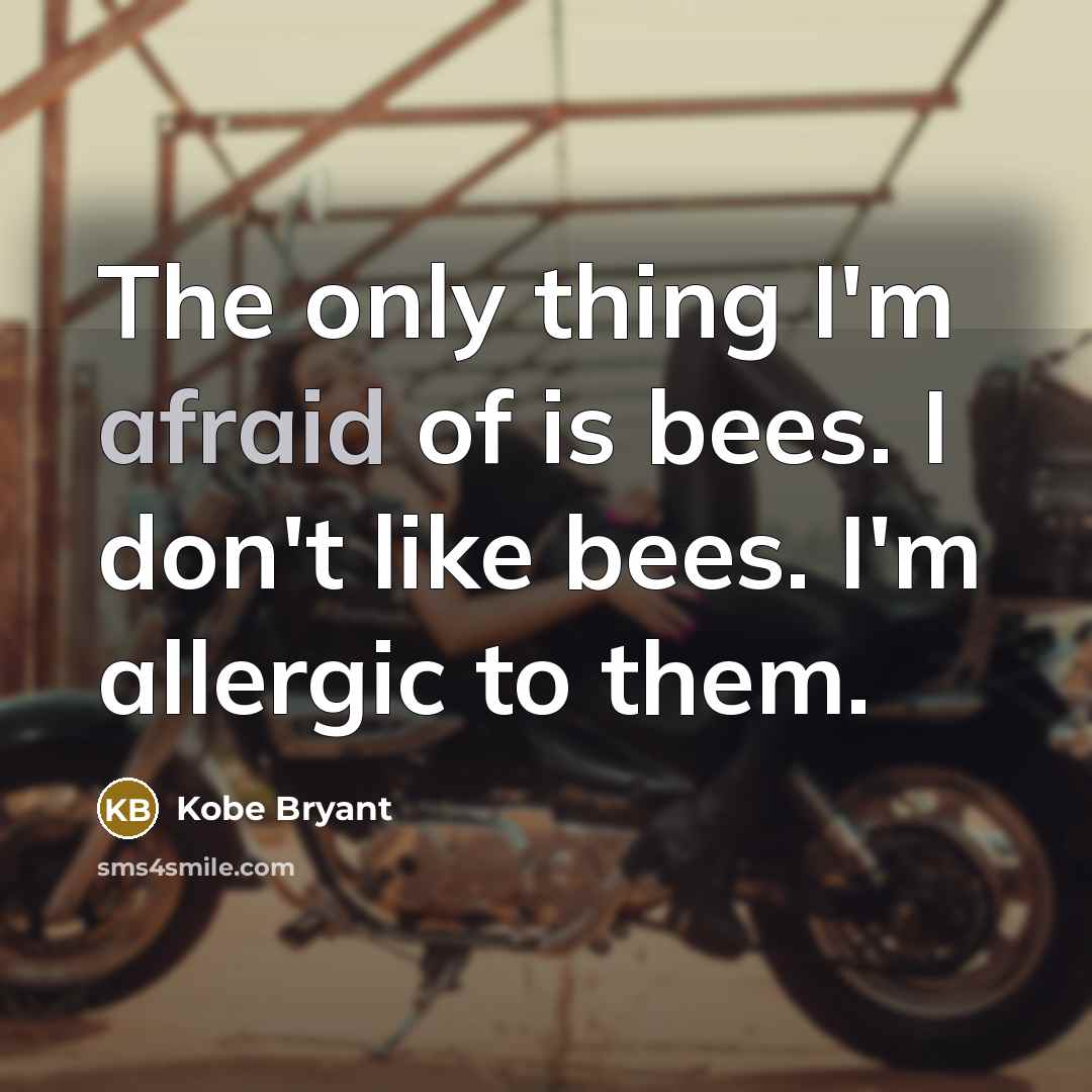 “The only thing I'm afraid of is bees. I don't like bees. I'm allergic to them.” quote by Kobe Bryant