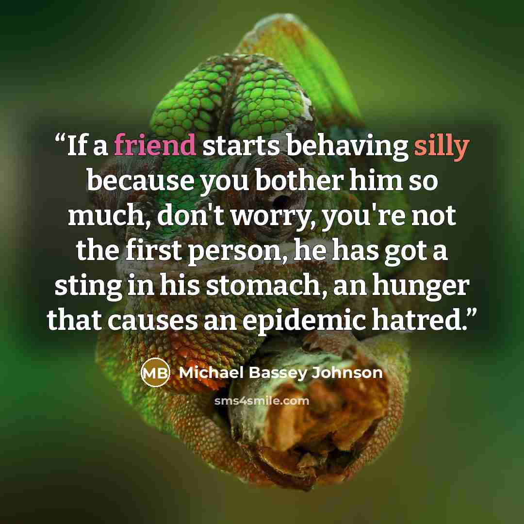 “If a friend starts behaving silly because you bother him so much, don't worry, you're not the first person, he has got a sting in his stomach, an hunger that causes an epidemic hatred.” quote by Michael Bassey Johnson