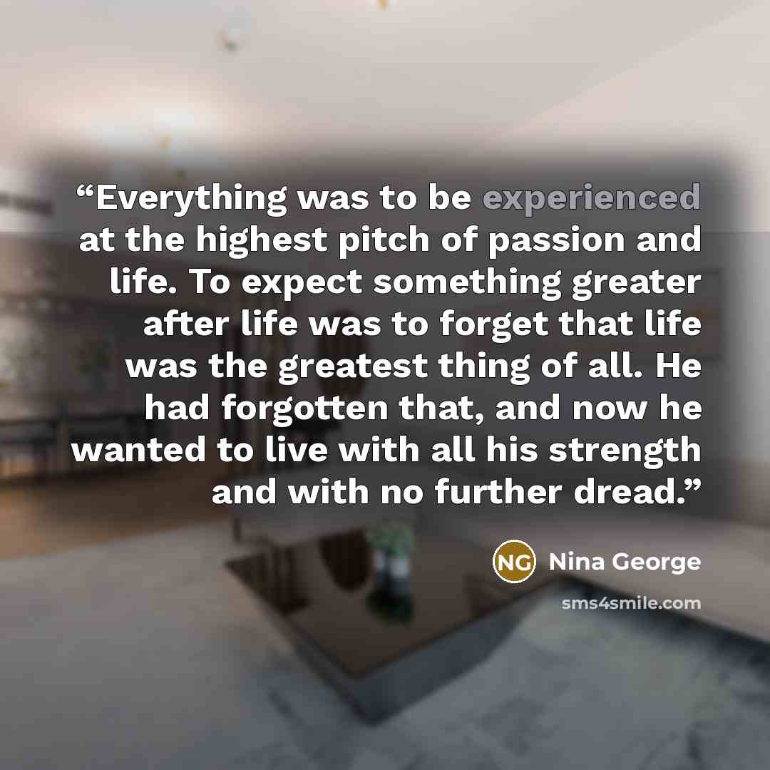 “Everything was to be experienced at the highest pitch of passion and life. To expect something greater after life was to forget that life was the greatest thing of all. He had forgotten that, and now he wanted to live with all his strength and with no further dread.” quote by Nina George