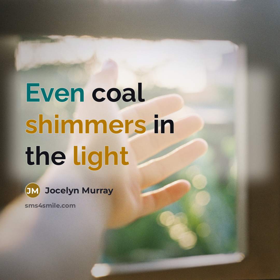 “Even coal shimmers in the light” quote by Jocelyn Murray