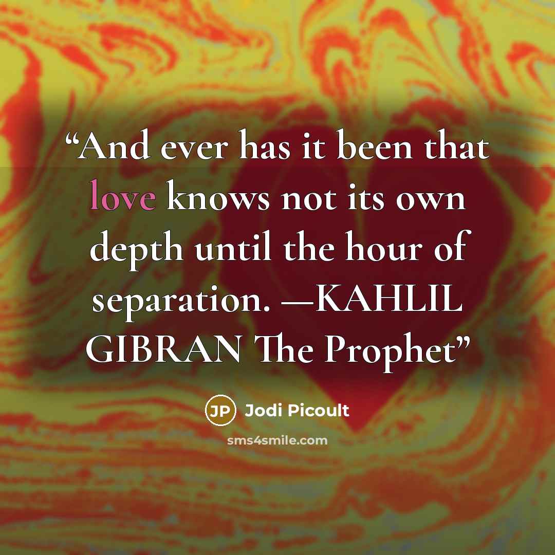“And ever has it been that love knows not its own depth until the hour of separation. —KAHLIL GIBRAN The Prophet” quote by Jodi Picoult