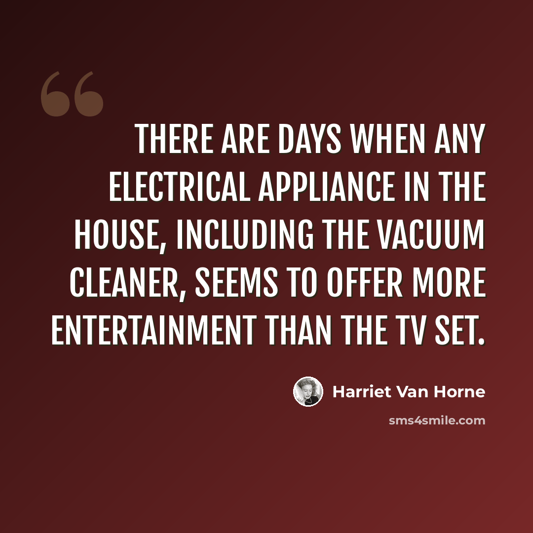 “There are days when any electrical appliance in the house, including the vacuum cleaner, seems to offer more entertainment than the TV set.” quote by Harriet Van Horne