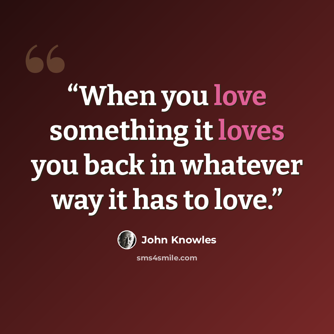 “When you love something it loves you back in whatever way it has to love.” quote by John Knowles