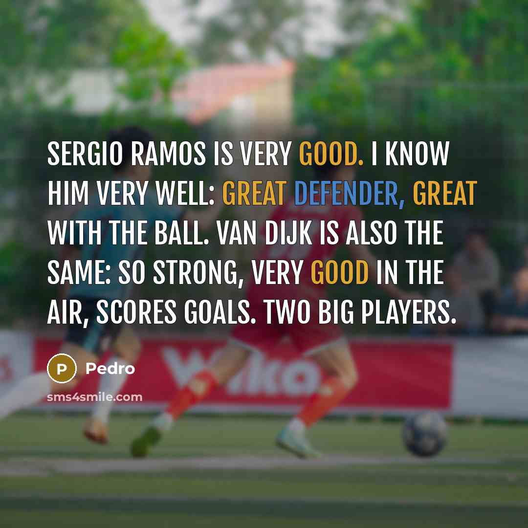 “Sergio Ramos is very good. I know him very well: great defender, great with the ball. Van Dijk is also the same: so strong, very good in the air, scores goals. Two big players.” quote by Pedro