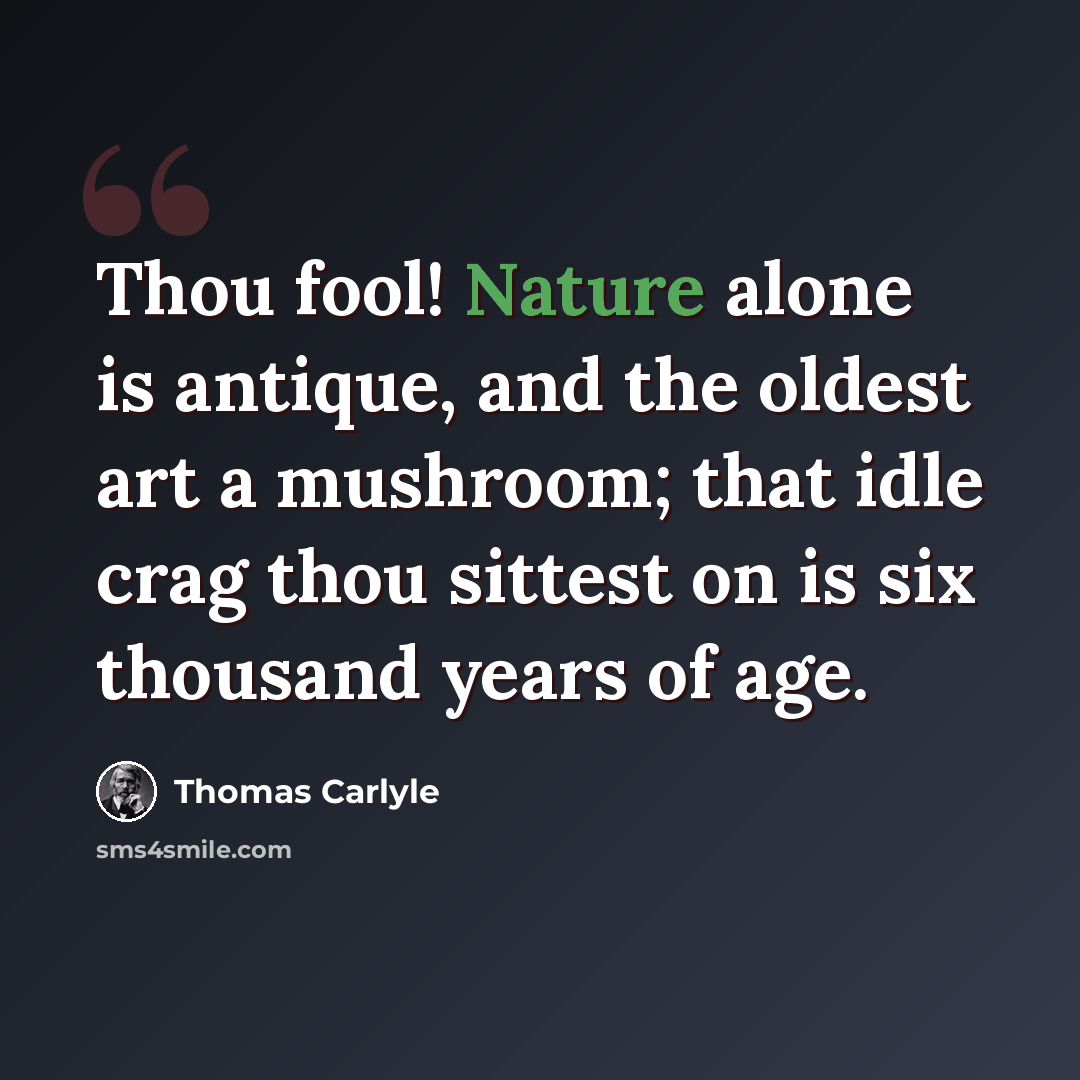 “Thou fool! Nature alone is antique, and the oldest art a mushroom; that idle crag thou sittest on is six thousand years of age.” quote by Thomas Carlyle