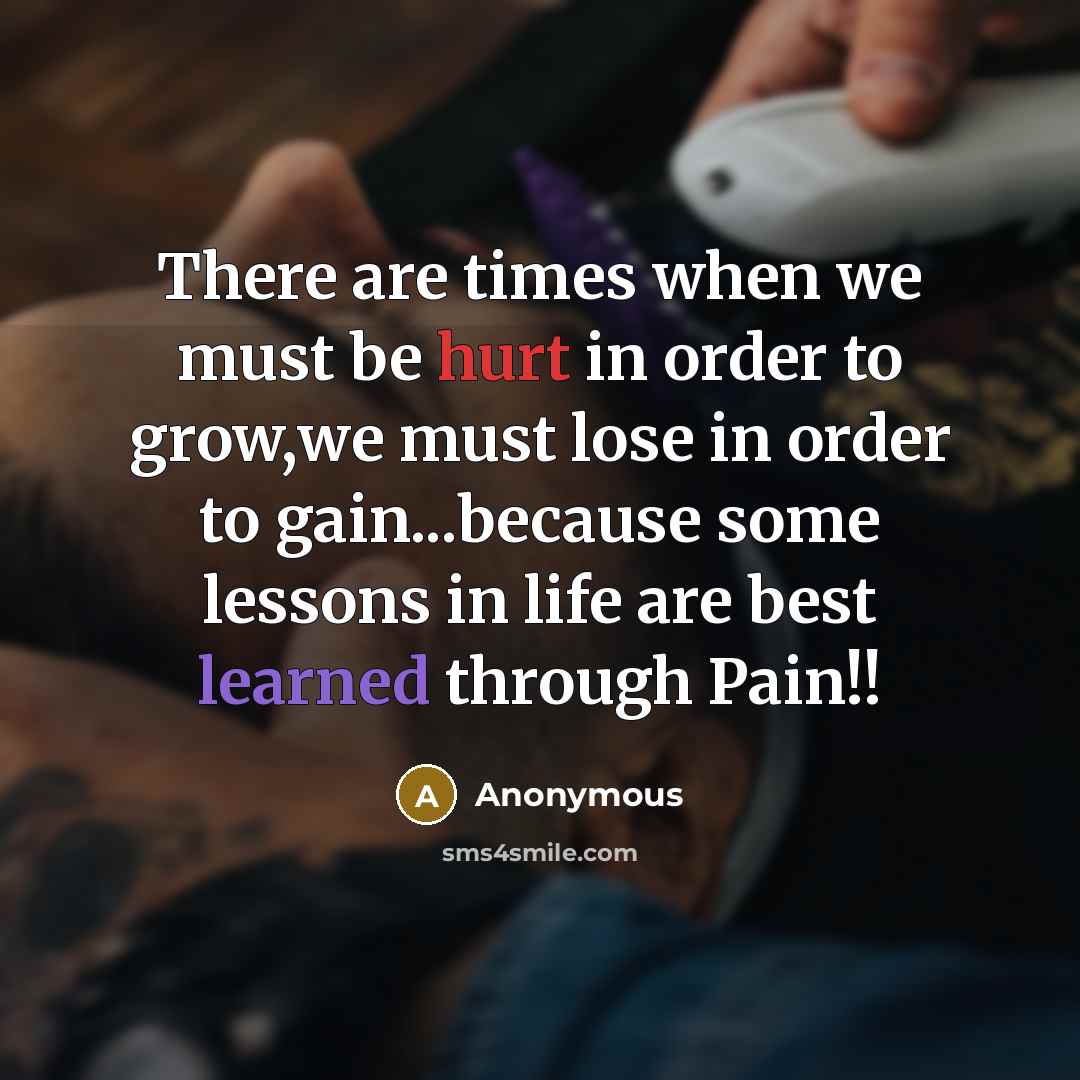 “There are times when we must be hurt in order to grow,we must lose in order to gain...because some lessons in life are best learned through Pain!!” quote by Anonymous