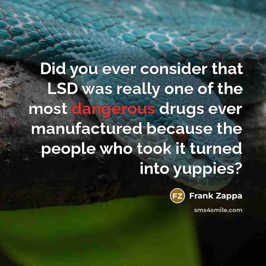 “Did you ever consider that LSD was really one of the most dangerous drugs ever manufactured because the people who took it turned into yuppies?” quote by Frank Zappa