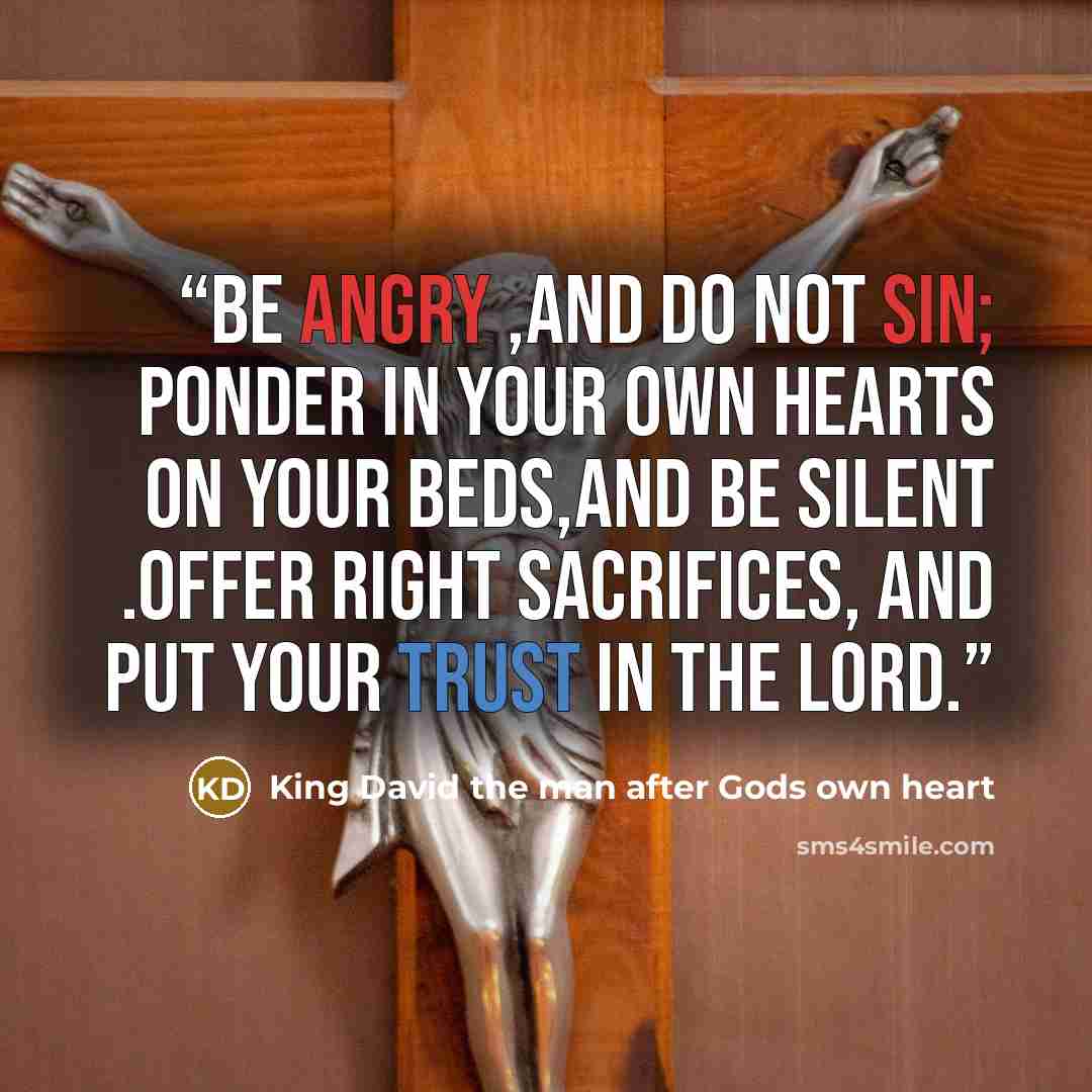 “Be angry ,and do not sin; ponder in your own hearts on your beds,and be silent .offer right sacrifices, and put your trust in the Lord.” quote by King David the man after Gods own heart