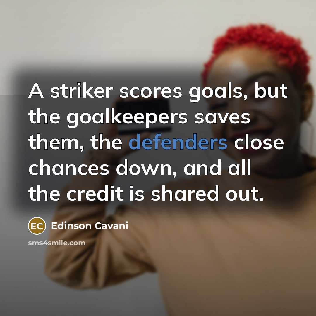 “A striker scores goals, but the goalkeepers saves them, the defenders close chances down, and all the credit is shared out.” quote by Edinson Cavani