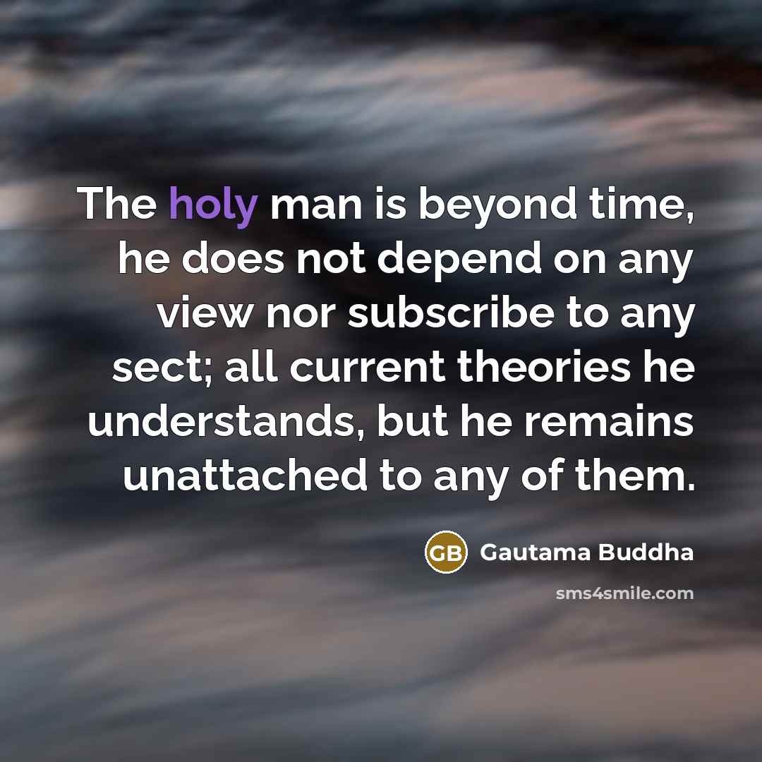 “The holy man is beyond time, he does not depend on any view nor subscribe to any sect; all current theories he understands, but he remains unattached to any of them.” quote by Gautama Buddha