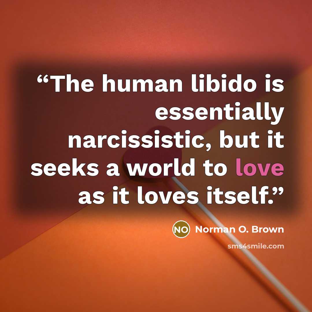 “The human libido is essentially narcissistic, but it seeks a world to love as it loves itself.” quote by Norman O. Brown