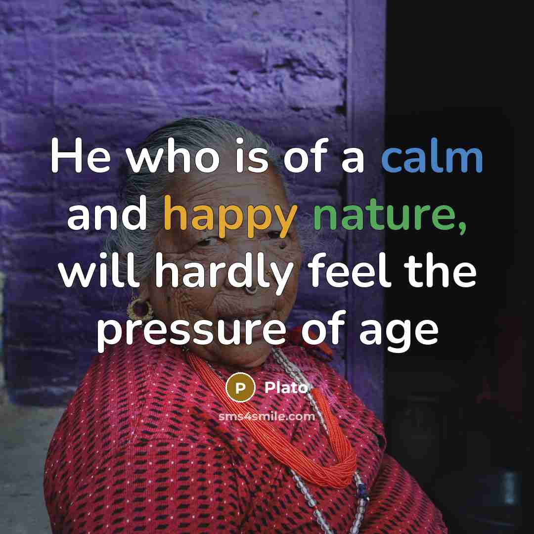 “He who is of a calm and happy nature, will hardly feel the pressure of age” quote by Plato