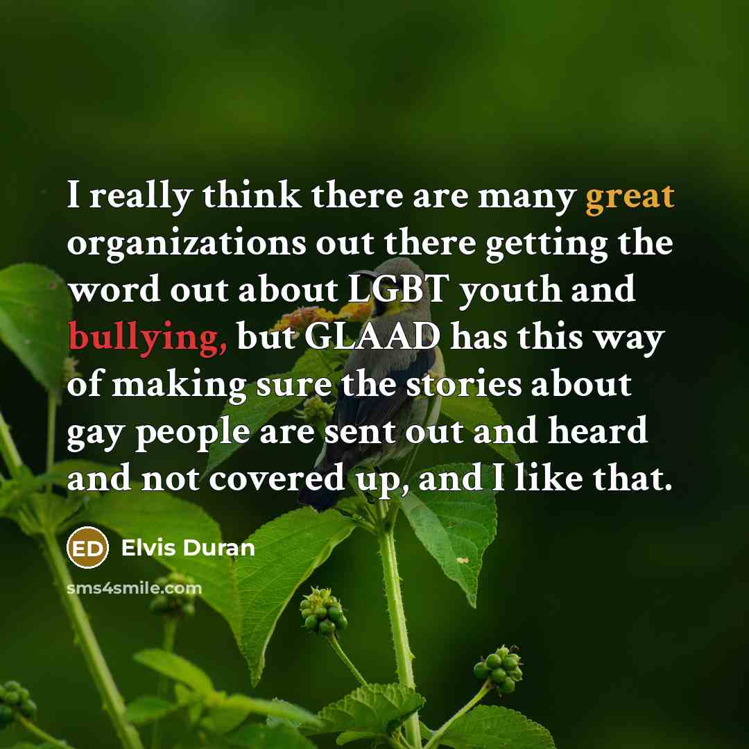 “I really think there are many great organizations out there getting the word out about LGBT youth and bullying, but GLAAD has this way of making sure the stories about gay people are sent out and heard and not covered up, and I like that.” quote by Elvis Duran