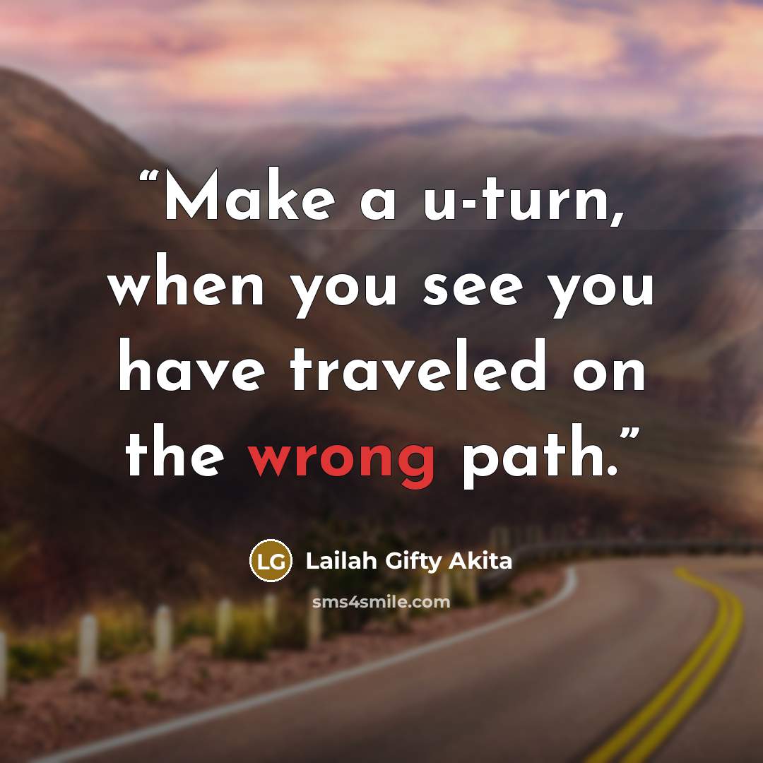 “Make a u-turn, when you see you have traveled on the wrong path.” quote by Lailah Gifty Akita