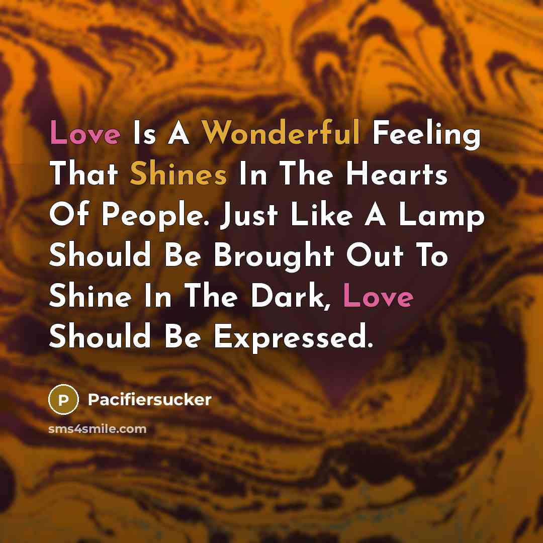 “Love Is A Wonderful Feeling That Shines In The Hearts Of People. Just Like A Lamp Should Be Brought Out To Shine In The Dark, Love Should Be Expressed.” quote by Pacifiersucker
