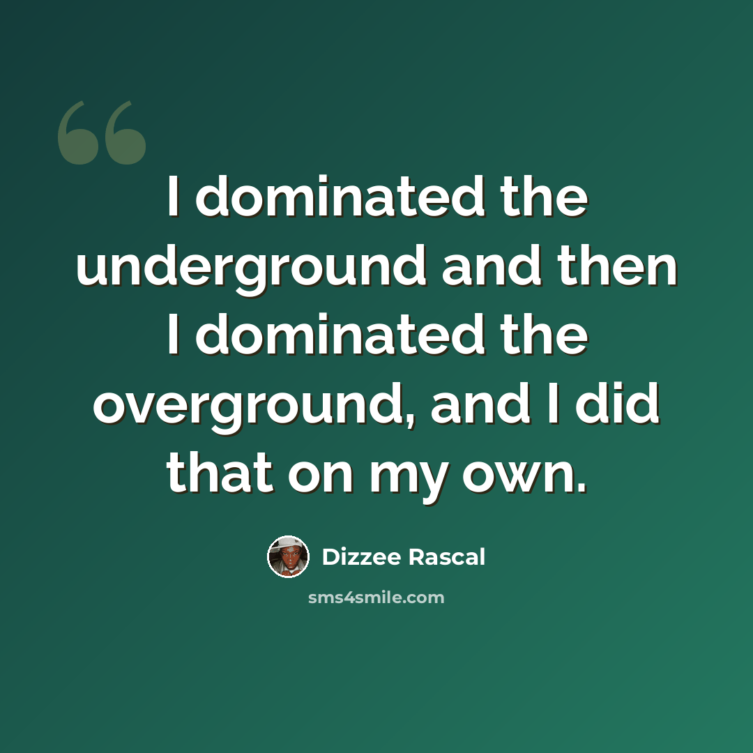 “I dominated the underground and then I dominated the overground, and I did that on my own.” quote by Dizzee Rascal