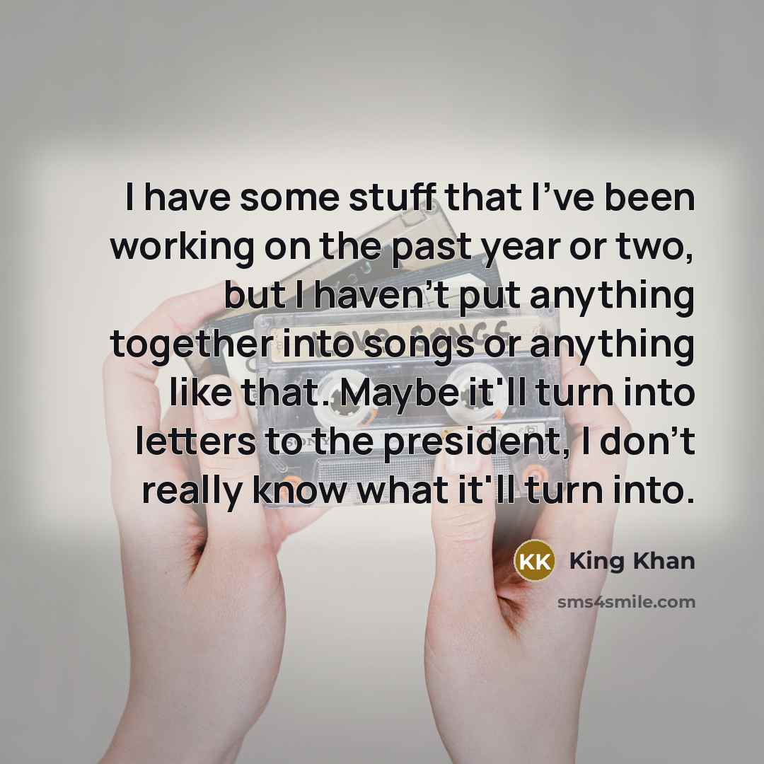 “I have some stuff that I've been working on the past year or two, but I haven't put anything together into songs or anything like that. Maybe it'll turn into letters to the president, I don't really know what it'll turn into.” quote by King Khan