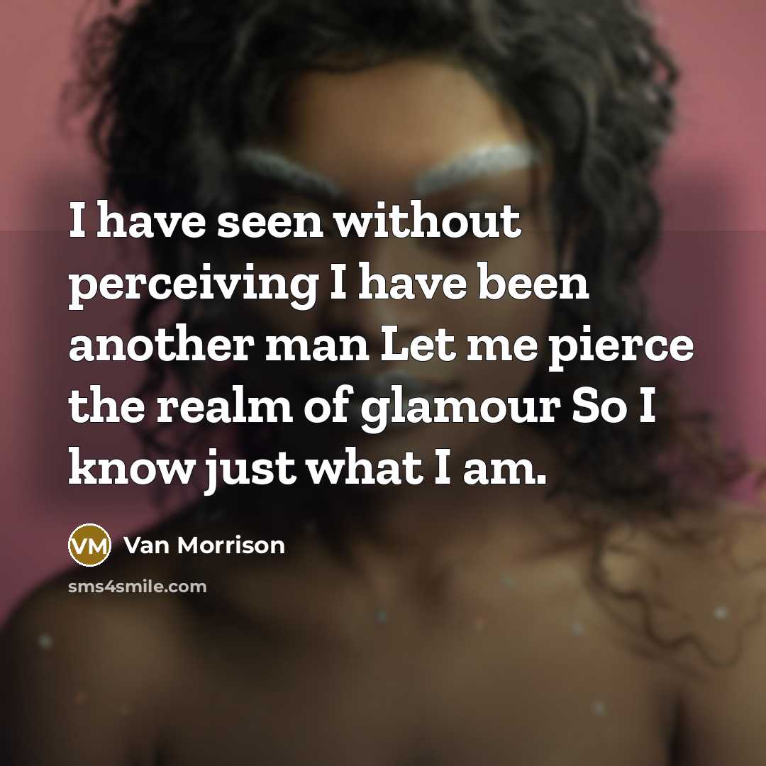 “I have seen without perceiving I have been another man Let me pierce the realm of glamour So I know just what I am.” quote by Van Morrison