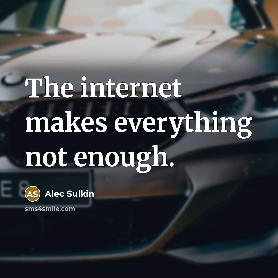 “The internet makes everything not enough.” quote by Alec Sulkin