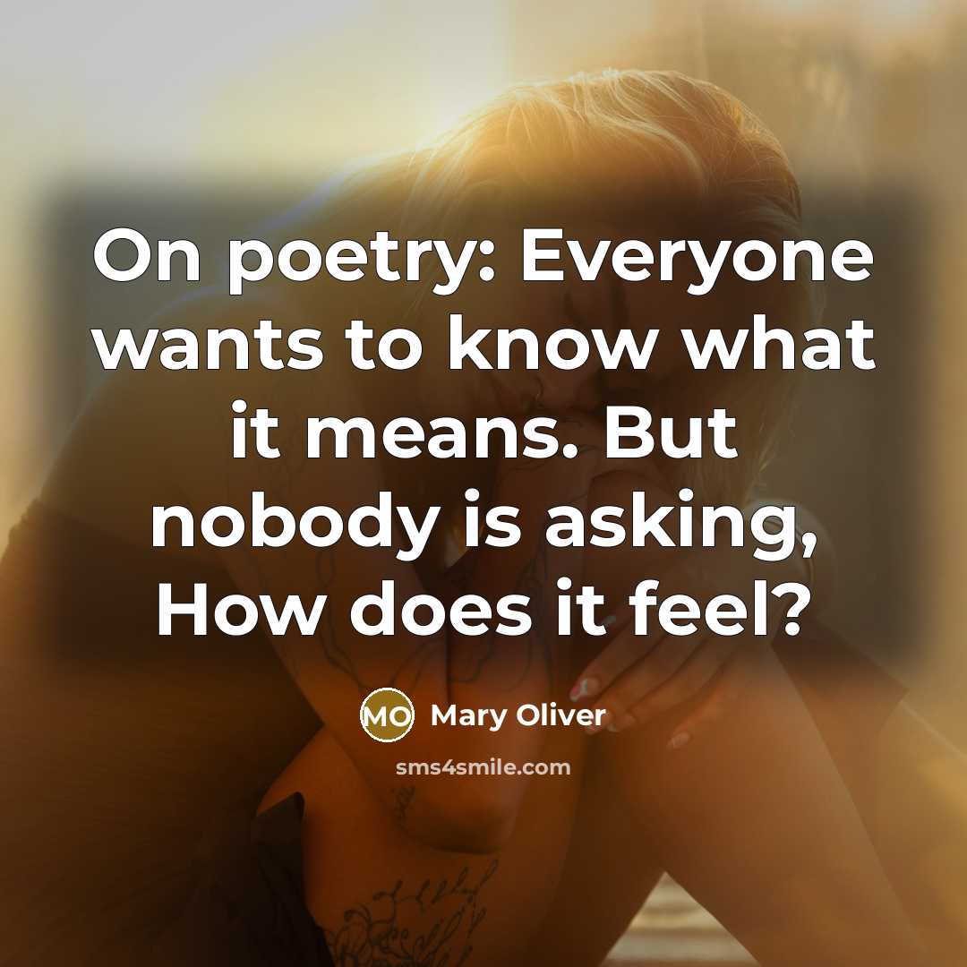 “On poetry: Everyone wants to know what it means. But nobody is asking, How does it feel?” quote by Mary Oliver
