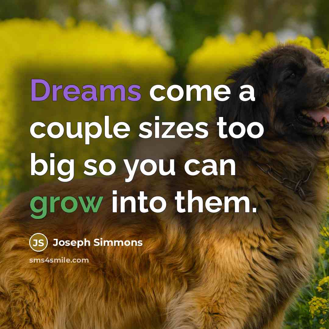 “Dreams come a couple sizes too big so you can grow into them.” quote by Joseph Simmons
