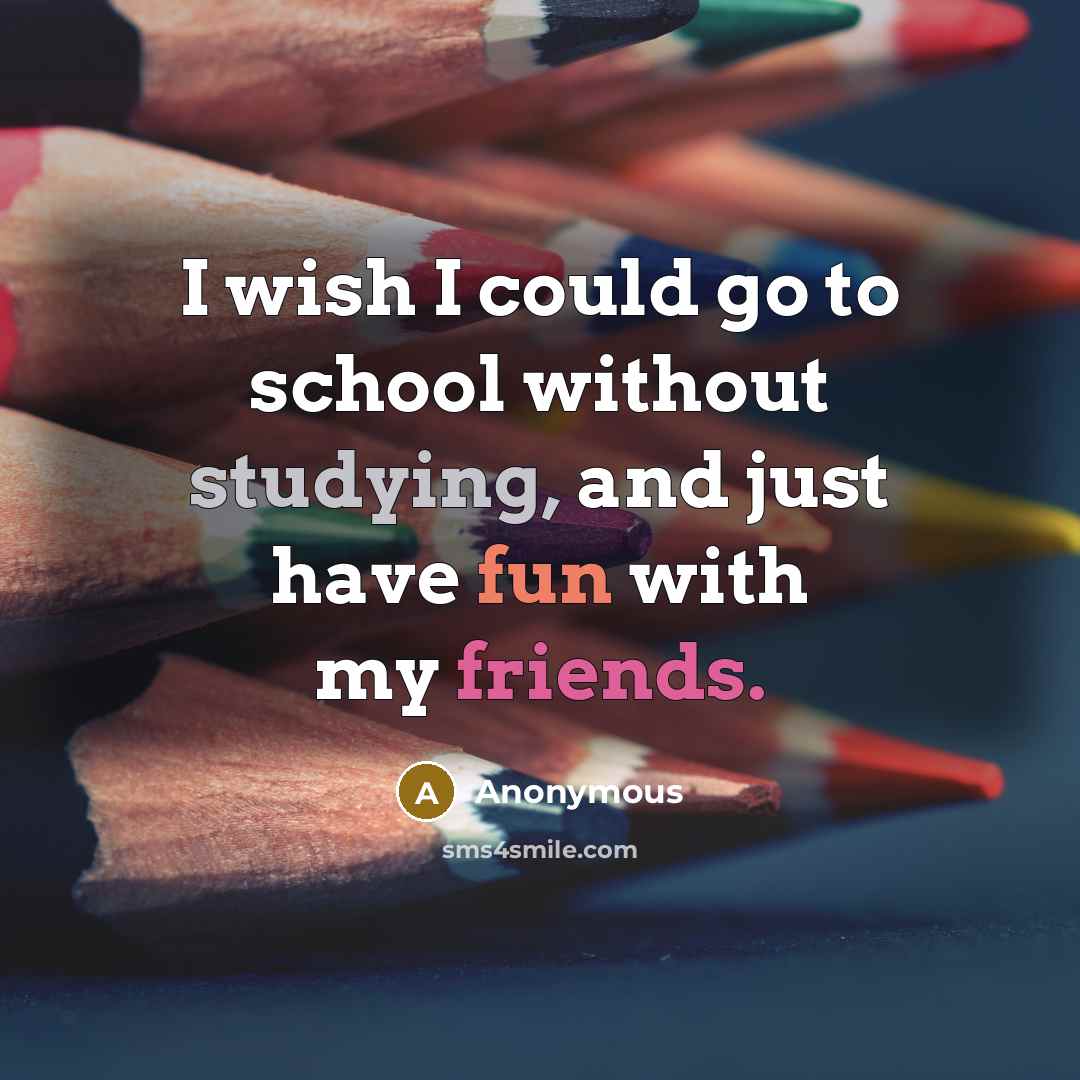 “I wish I could go to school without studying, and just have fun with my friends.” quote by Anonymous