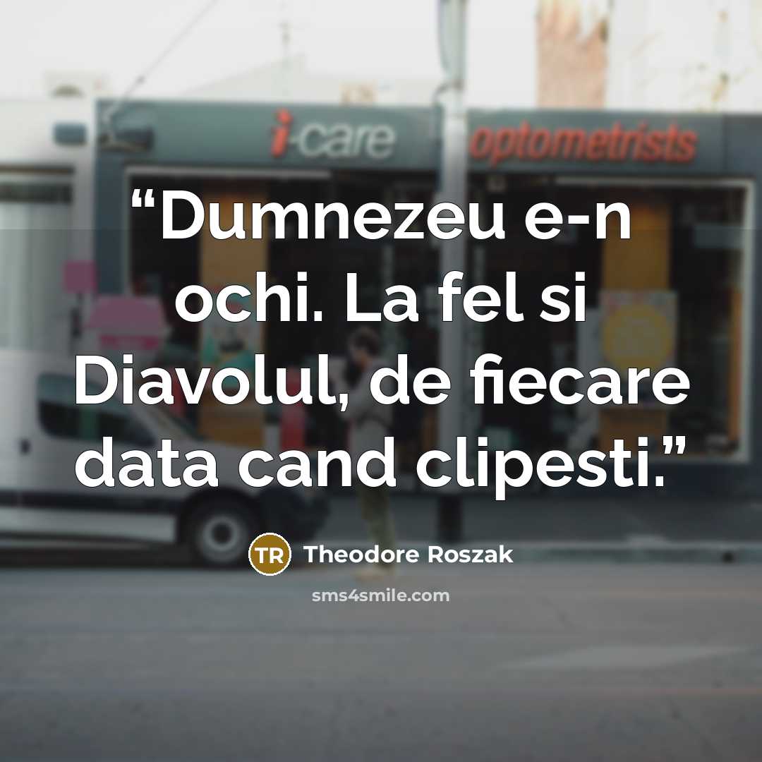 “Dumnezeu e-n ochi. La fel si Diavolul, de fiecare data cand clipesti.” quote by Theodore Roszak