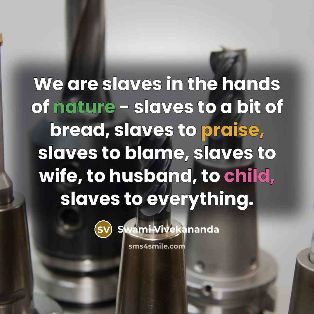 “We are slaves in the hands of nature - slaves to a bit of bread, slaves to praise, slaves to blame, slaves to wife, to husband, to child, slaves to everything.” quote by Swami Vivekananda