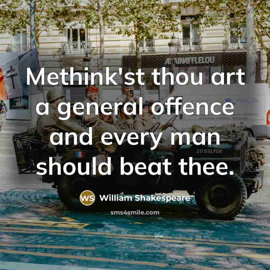“Methink'st thou art a general offence and every man should beat thee.” quote by William Shakespeare
