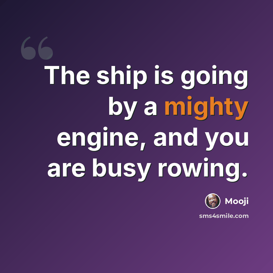 “The ship is going by a mighty engine, and you are busy rowing.” quote by Mooji